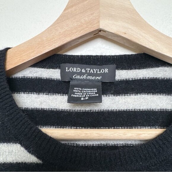 Lord And Taylor Womens Small Cashmere Black and White Striped Sweater - Picture 7 of 10